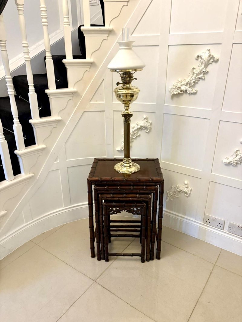 Antique 19th Century Oriental Carved Faux Bamboo Freestanding Nest of Tables